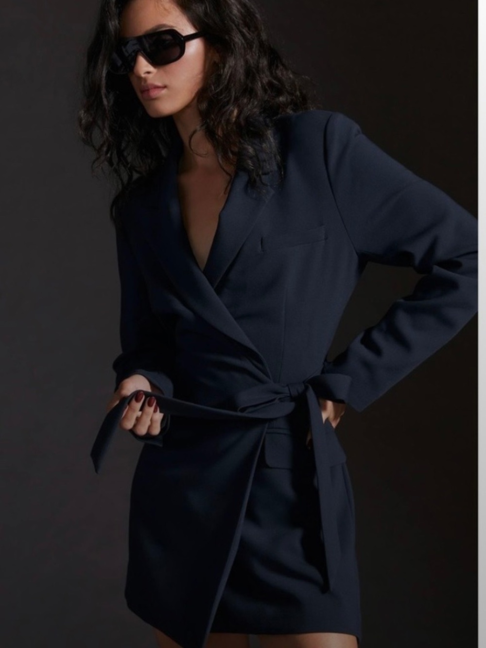 Anthropologie Black Blazer Dress Tie Waist SZ 10